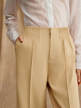 Anewsta High Waist Ladies' Khaki Wide Leg Woven Pants For Career And Workplace